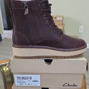 Clarks  Orianna Dark Brown Leather Lace-Up Boots